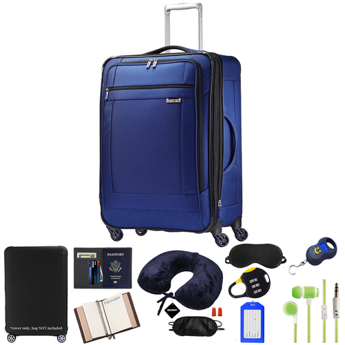 Samsonite SoLyte 25` Expandable Spinner Suitcase Luggage, True Blue w/ 10pc Accessory Kit