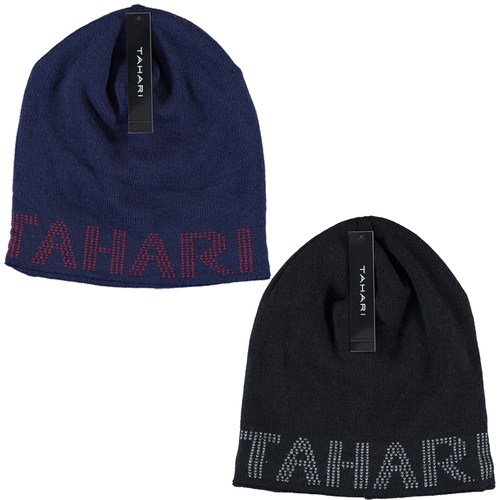 Tahari Knit Winter Beanie Slouchy Ski Hat Lined with Faux Fur (2 Pack) (Black + Navy)