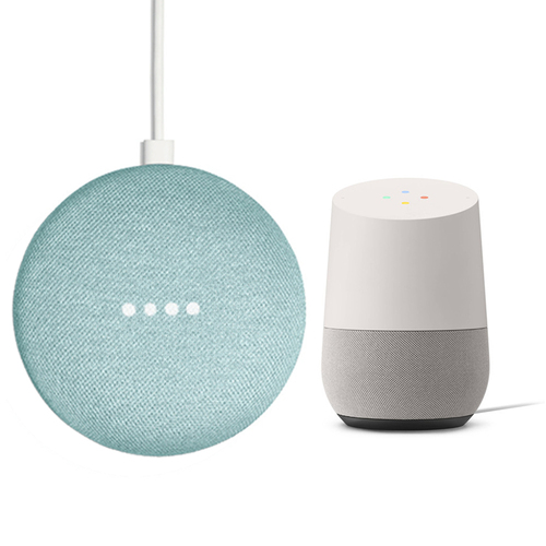 Google Home Mini Smart Speaker with Google Assistant Aqua + Smart Speaker White