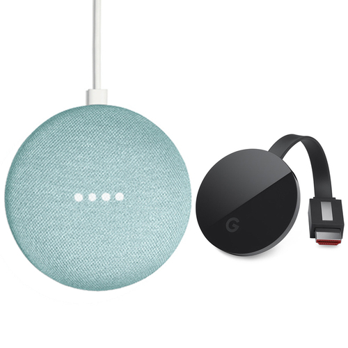 Google Home Mini Smart Speaker with Google Assistant Aqua + Chromecast Ultra