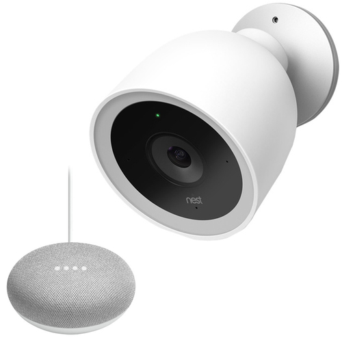 Google Nest Cam IQ Outdoor Security Camera White + Mini Smart Speaker Chalk
