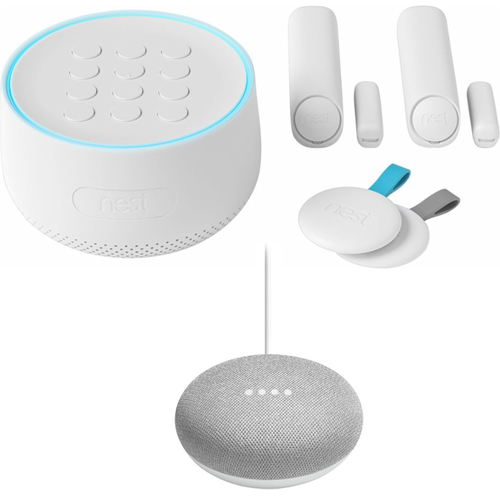 Google Nest Secure Alarm System Starter Pack + Mini Smart Speaker Chalk