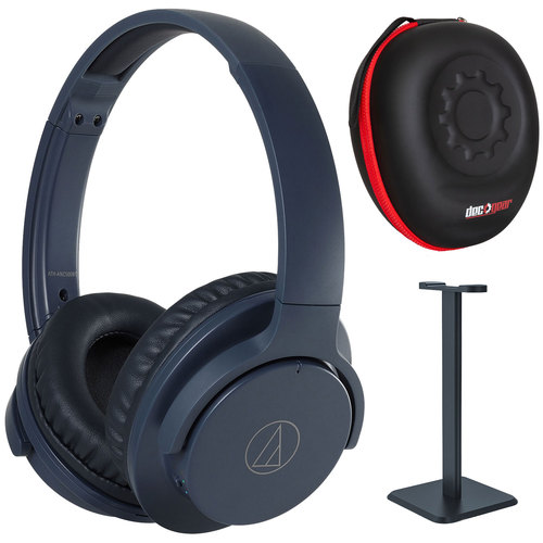 Audio-Technica ATH-ANC500BTNV Quietpoint Bluetooth Noise-Cancelling Headphones Pro Bundle Navy