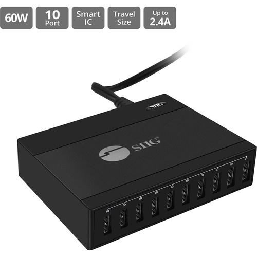 Siig 60W 10-Port USB Charger - AC-PW1G11-S1
