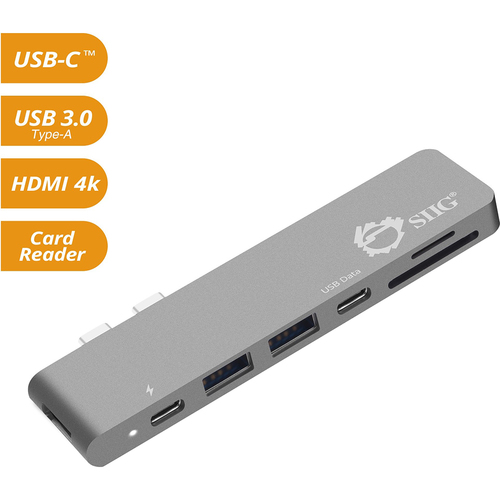 Siig Dual USB-C Hub HDMI with Card Reader and PD Adapter - Space Gray - JU-TB0512-S1