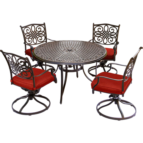 Hanover Traditions 5pc Dining Set:48  Round table4 rockers blue cushions