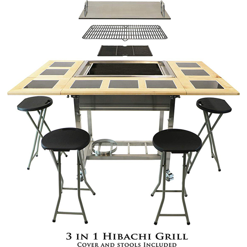 MyHibachi My Hibachi BBQ 3-in-1 BBQ Grill (Hibachi Grill StoveTop)4 Stools Incl