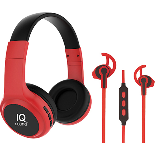 Supersonic Wireless Bluetooth Headphones & Earphones Combo Kit - IQ-260BT-RED