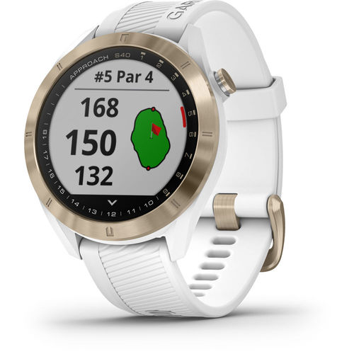 Approach S40 Golf Watch (Light Gold Tone / White Band)