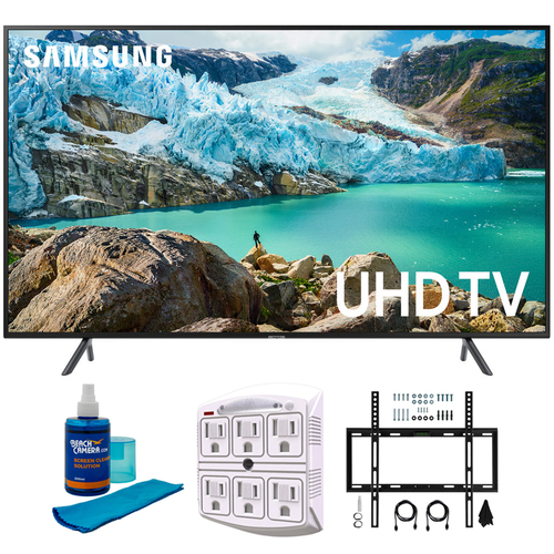 Samsung 58` RU7100 LED Smart 4K UHD TV 2019 Model with Flat Wall Mount Bundle
