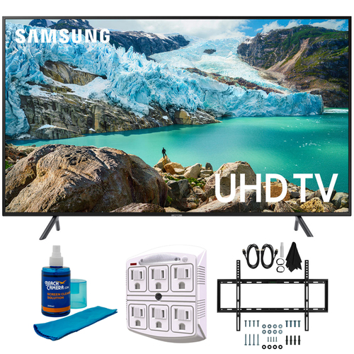 Samsung 55` RU7100 LED Smart 4K UHD TV 2019 Model with Slim Wall Mount Bundle
