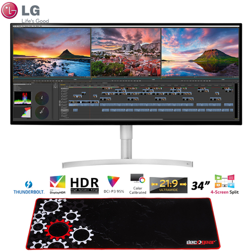 LG 34WK95U-W 34` UltraWide Nano IPS LED Monitor + Deco Gear Gaming Mouse Pad