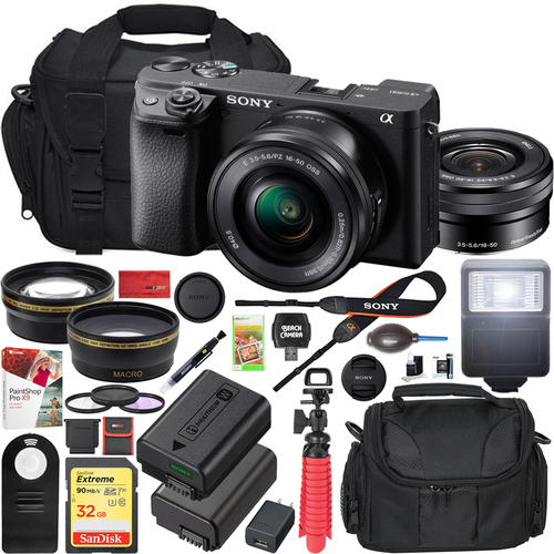Sony a6400 4K Mirrorless Camera ILCE-6400L/B 16-50mm Lens Kit + Flash & Case Bundle