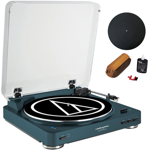 Audio-Technica AT-LP60-BT Fully Automatic Bluetooth Wireless Turntable Navy + Essentials Bundle