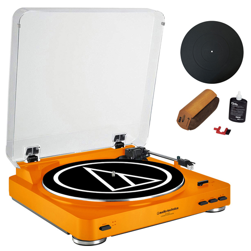 Audio-Technica AT-LP60 Fully Automatic Stereo Turntable System Orange + Essentials Bundle