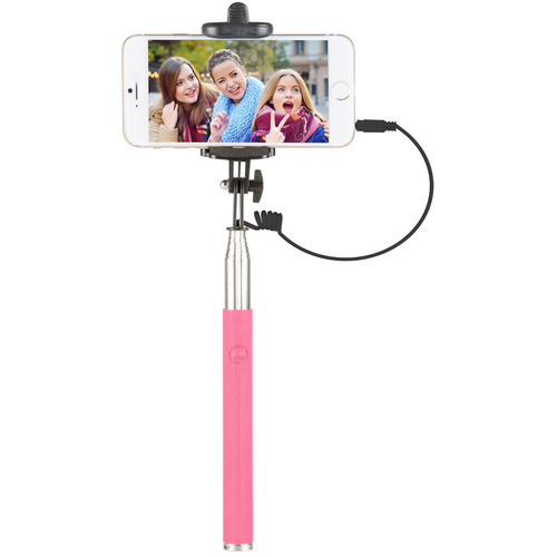 Vivitar 42` Selfie Stick with Built-In Shutter Release and Folding Clamp, Pink