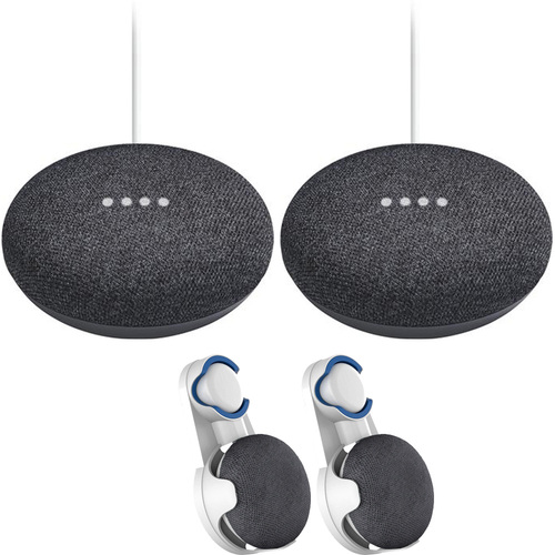 Google Home Mini Smart Speaker Charcoal 2 Pack + 2x Wall Mount