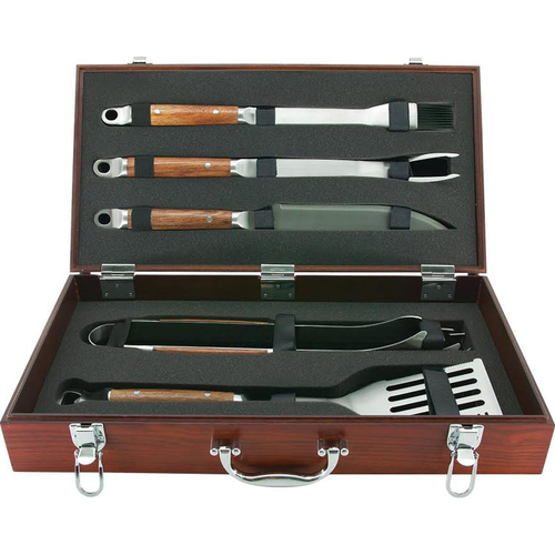Mr. Bar-B-Q 5-Piece Tool Set with Genuine Hardwood Case - 02136X - Open Box