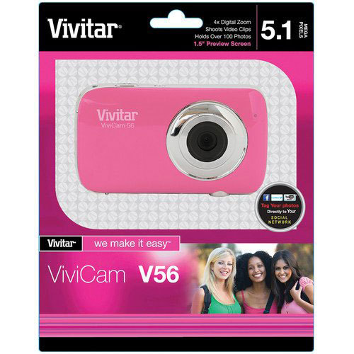 Vivitar 5.1MP 4X Zoom Digital Camera & Video w/ 1.5` Screen, Pink (V56-PNK-TTG)
