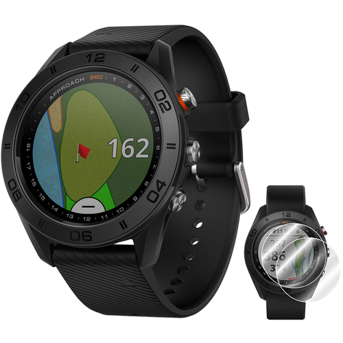 Garmin Approach S60 Golf Watch Black with Black Band + Screen Protector 2 Pack