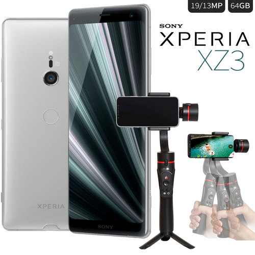 Sony Xperia XZ3 6.0` OLED Phone - 64GB - (White Silver) with Deco Gear Gimbal Bundle