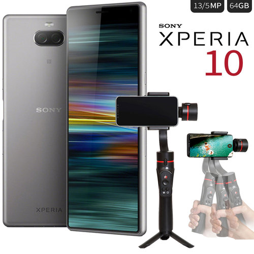 Sony Xperia 10 Unlocked Phone - 64GB - Silver with Deco Gear Gimbal Bundle