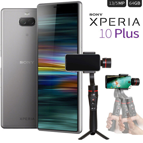 Sony Xperia 10 Plus Unlocked Phone - 64GB - Silver with Deco Gear Gimbal Bundle