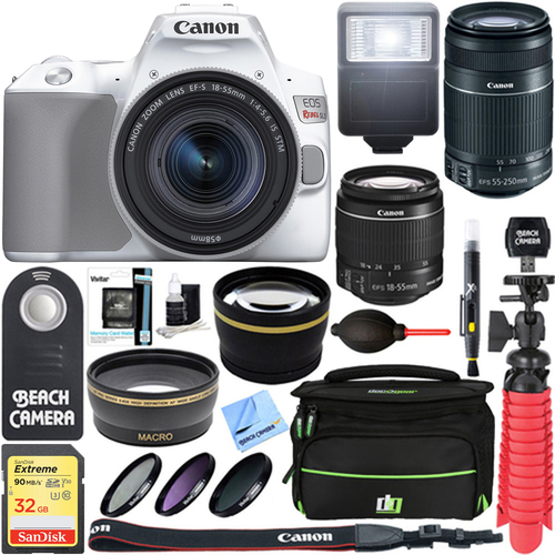 Canon EOS Rebel SL3 DSLR Camera (White) w/ 18-55mm & 55-250mm Lens 32GB Memory Kit