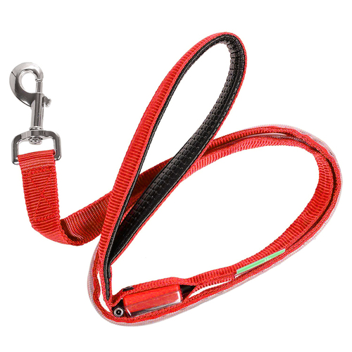 LED Dog Leash w/3 Light Modes for Night Safety, Battery-Powered - Red