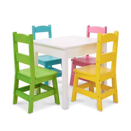 Melissa and Doug Kids Furniture, Wooden Table & 4 Chairs in Pastels