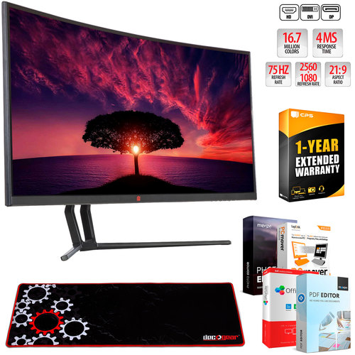 Deco Gear VIEW 35` Curved Ultrawide LED HD Gaming Monitor with Extended Mouse Pad Bundle