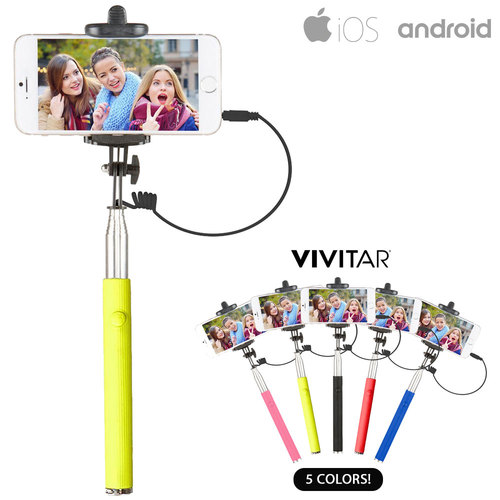 Vivitar 42` Selfie Stick with Built-In Shutter Release and Folding Clamp, Lime