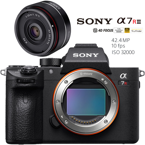 Sony a7RIII Mirrorless Camera with Rokinon 35mm f/2.8 FE Full Frame Lens