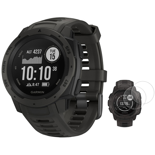 Garmin Instinct Rugged Outdoor Watch with GPS Graphite + Screen Protector 2-Pack