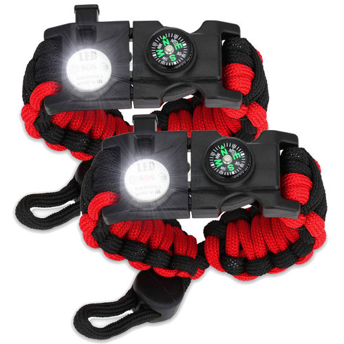2-Pack Tactical Emergency Paracord Bracelet w/ SOS LED Whistle Knife Multi Tool