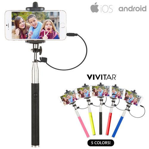 Vivitar 42` Selfie Stick with Built-In Shutter Release and Folding Clamp, Black