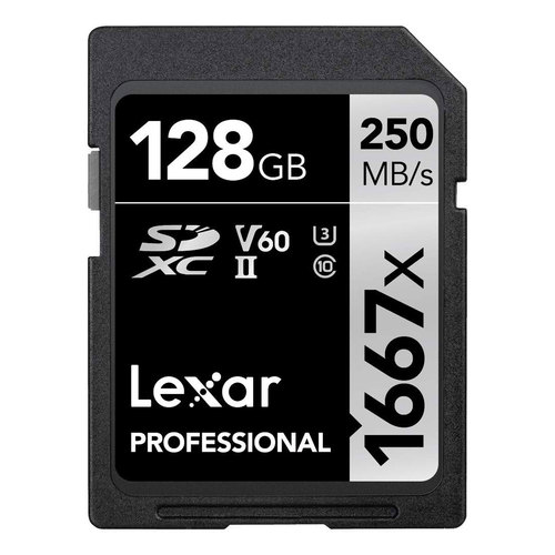 Professional 1667x 128GB SDXC UHS-II Memory Card, 250MB/s Read, 120MB/s Write