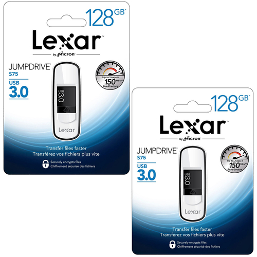 Lexar JumpDrive S75 128GB USB 3.0 Flash Drive (LJDS75-128ABNL) (2 Pack)