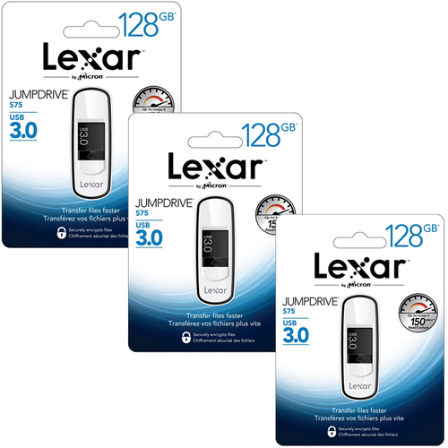 Lexar JumpDrive S75 128GB USB 3.0 Flash Drive (LJDS75-128ABNL) (3 Pack)