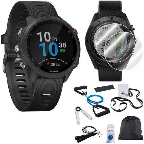 Garmin Forerunner 245 GPS Music Sport Watch (Black) with 7-Piece Fitness Kit Bundle