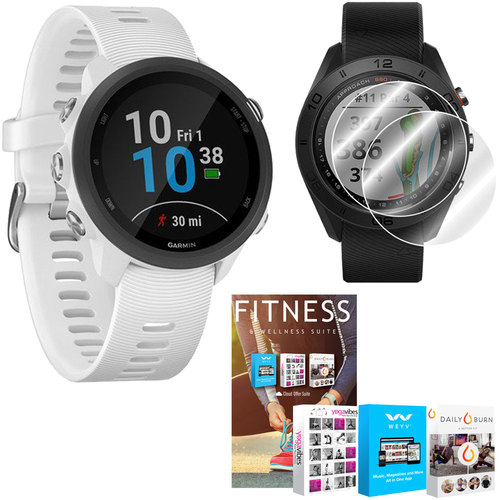 Garmin Forerunner 245 GPS Music Sport Watch (White) with Home Fitness Suite Bundle