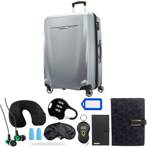 Samsonite Winfield 3 DLX Spinner 78/28 Checked Luggage - Silver w/ 10Pc Accessory Kit