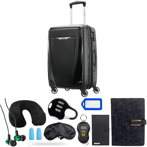 Samsonite Winfield 3 DLX Spinner 71/25 Checked Luggage - (Black) w/ 10Pc Accessory Kit