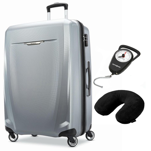 Samsonite Winfield 3 DLX Spinner 56/20 Carry-On Silver + Scale & Pillow