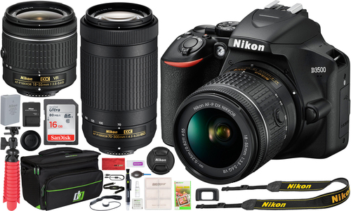 Nikon D3500 DSLR Camera with 18-55 + 70-300 2 Lens Certified Refurbished Essential Kit