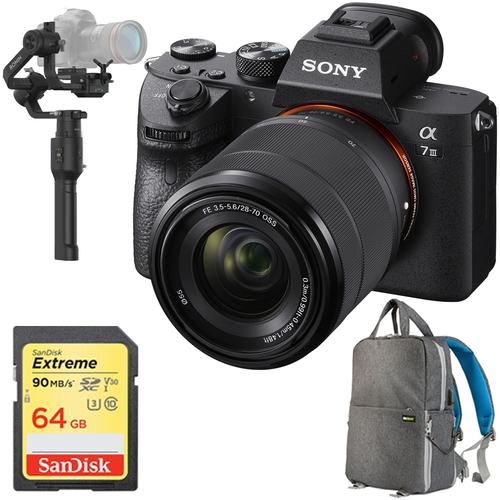 Sony a7III Interchangeable Lens Camera w/ 28-70mm + Gimbal Stabilizer Bundle