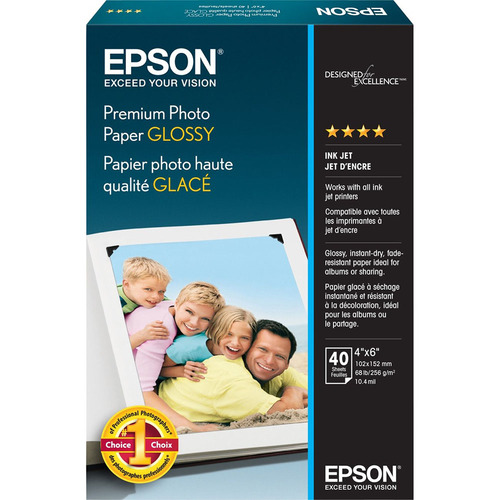 Epson S041808 Premium Photo Paper Glossy - Borderless, 4 x 6 (40 sheets)