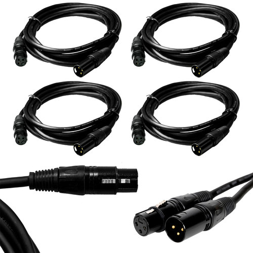 Deco Gear XLR 10' Male to XLR Female 16AWG Gold Plated Cable (4-Pack)