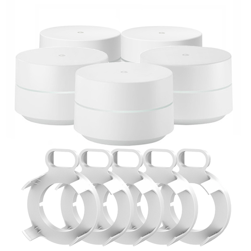 Google Wi-Fi System Mesh Router 5-Pack (GA00158-US) with WiFi Outlet Wall Mounts (5)
