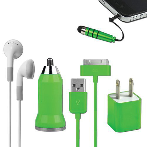 5-in-1 Travel Kit for iPhone 4/4S and 4th Generation iPods - Green